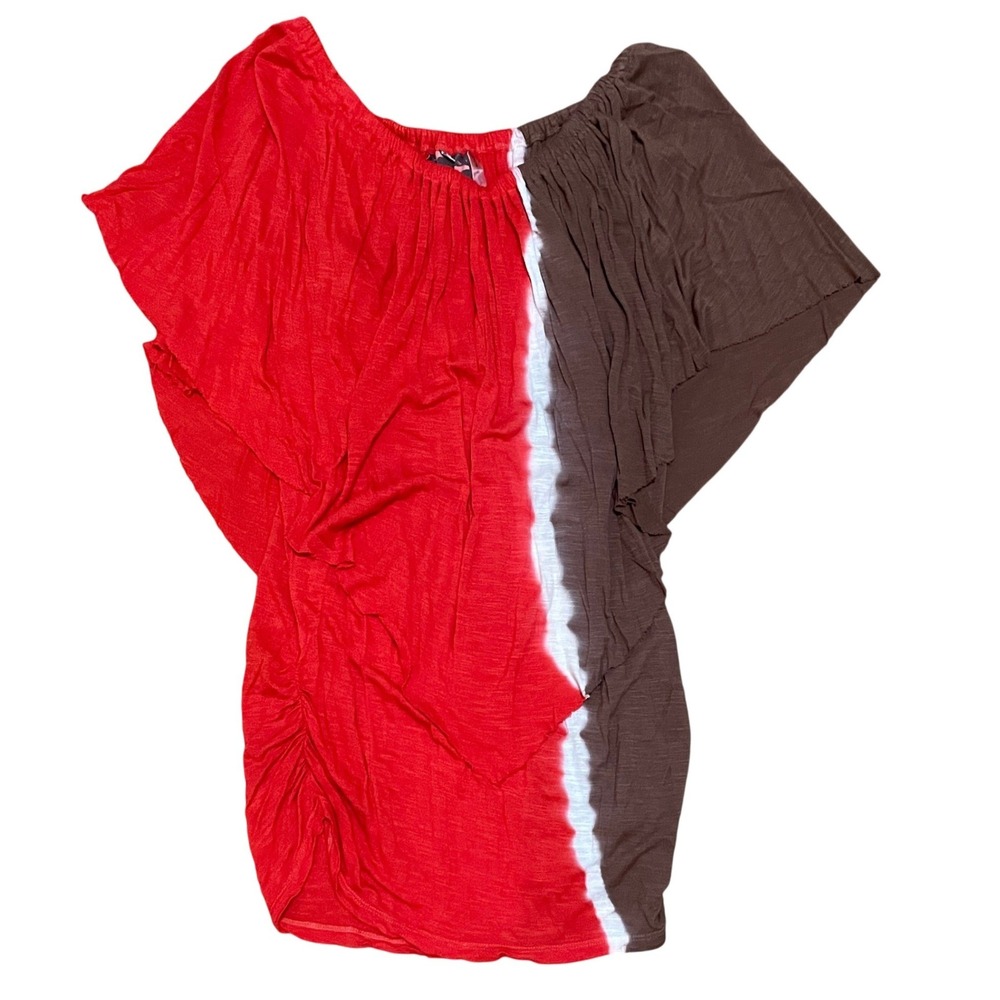 Young Fabulous & Broke Women's Sm Red Brown Colorblock Ruched Tunic Mini Dress‎